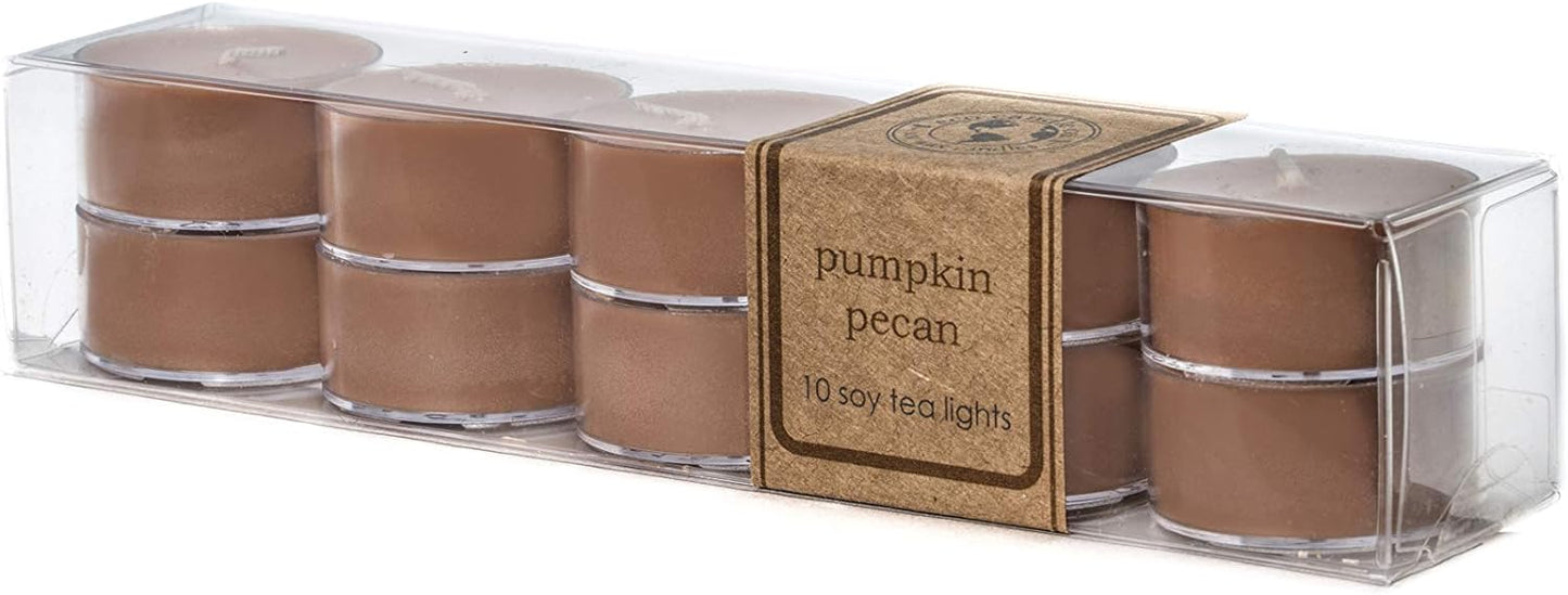 Eco Candle Co. Tea Light Candles, Pumpkin Pecan, 10-Pack - Scents of Pumpkin, Pecans, & Maple Syrup - Recyclable, 100% Soy Wax, No Lead, Hand Poured, Phthalate Free, Made from Midwest Grown Soybeans