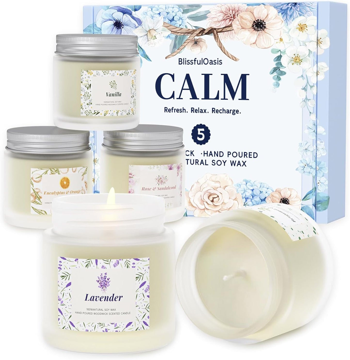 Scented Candles, Nest Candles, Long-Lasting Candles for Home Scented, 5 Pack Scented Candles, Natural Soy Wax & 8% Essential Oils, Candle Gift Set for Birthday, Christmas, Festival