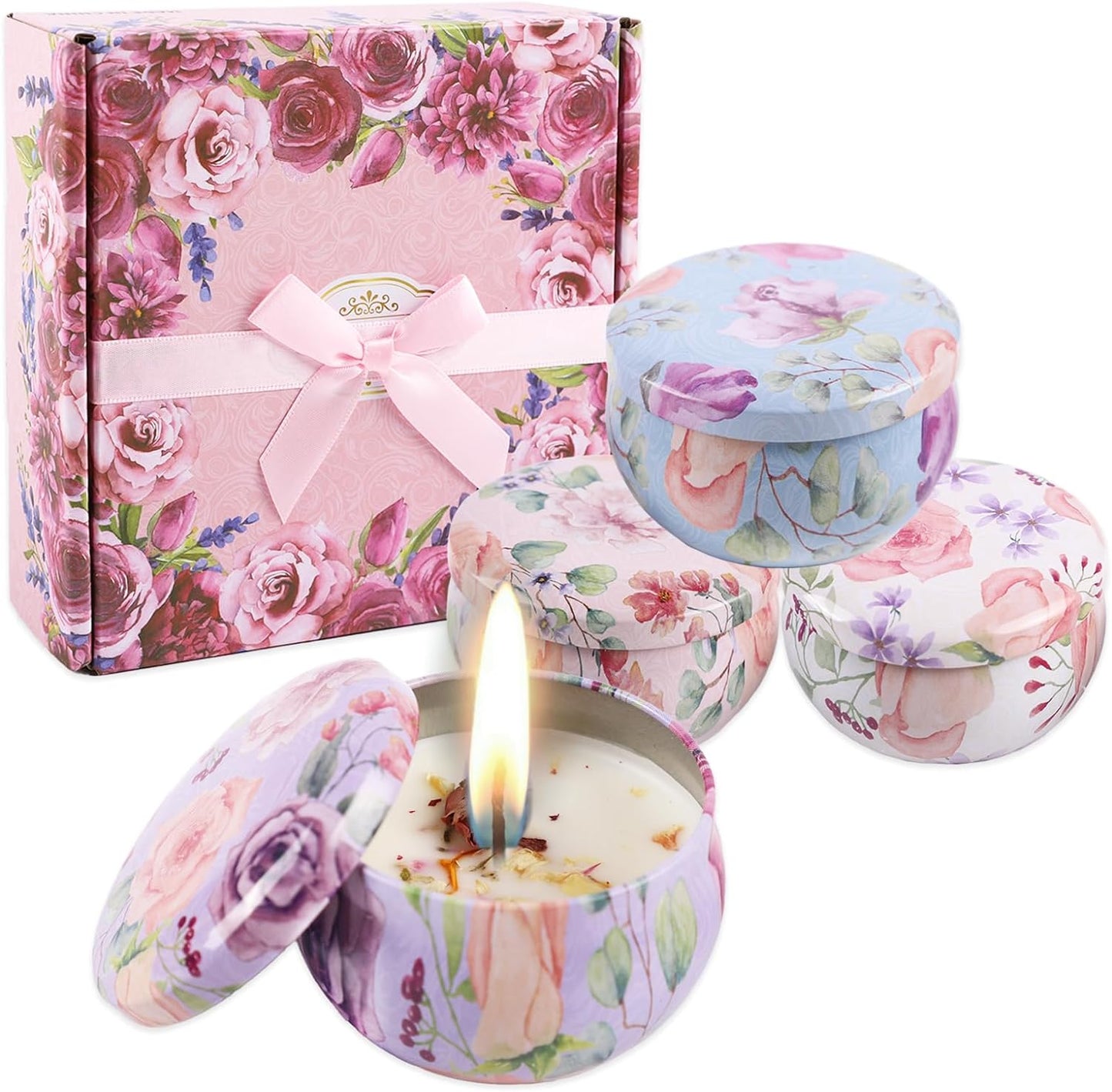 Scented Candles Gifts Set for Women,4 Pack Scented Candles 12H Burning,Women Gifts,Aromatherapy Candles for Home Scented for Yoga, Bath Spa,Meditation, Aromatherapy,Stress Relief (Pink)