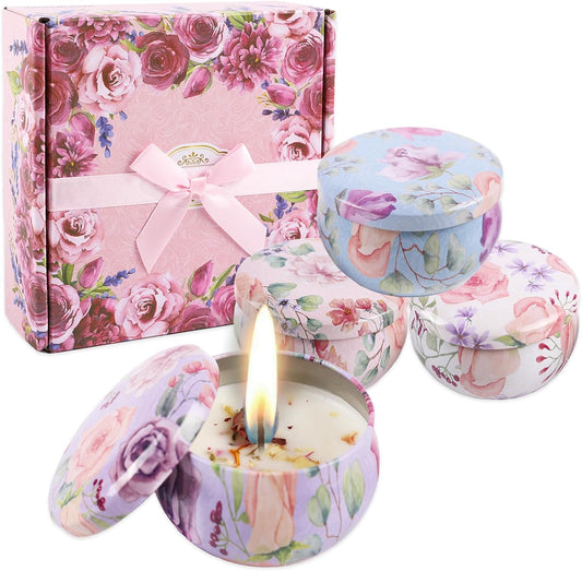 Scented Candles Gifts Set for Women,4 Pack Scented Candles 12H Burning,Women Gifts,Aromatherapy Candles for Home Scented for Yoga, Bath Spa,Meditation, Aromatherapy,Stress Relief (Pink)