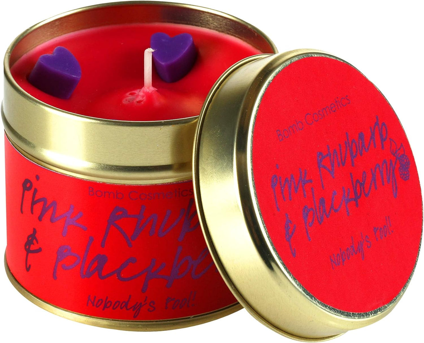 Bomb Cosmetics Pink Rhubarb & Blackberry Scented Tin Candle, Contains Pure Cinnamon & Rosemary Essential Oils, 7.9 Ounces, 30-35 Hour Burn