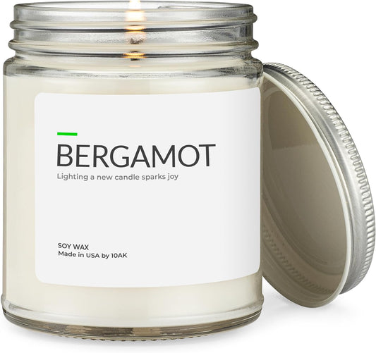 Soy Wax Scented Candles (Bergamot) - Soy Candles for Home Scented - Long Burning Candles Premium - Hand-Poured (9oz.)