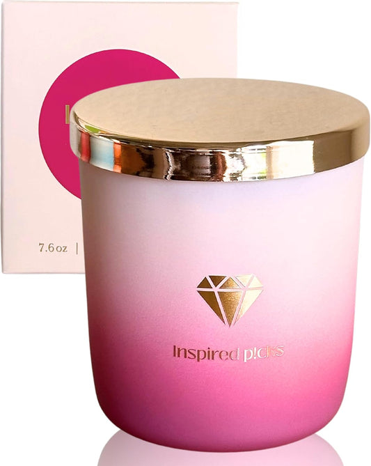 Lush Purple Candle – Raspberry & White Musk w/Gold Diamond Symbol – (Luxury) Candles for Home Scented, Expecting Mom Gift – (Mother’s Day) Giftable & Reusable Gradient Glass Jar