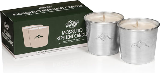 Murphy's Naturals Mosquito Repellent Candle Refills | DEET Free | Plant Based Essential Oils | Soywax, Beeswax Blend | Two 9oz Candles Included