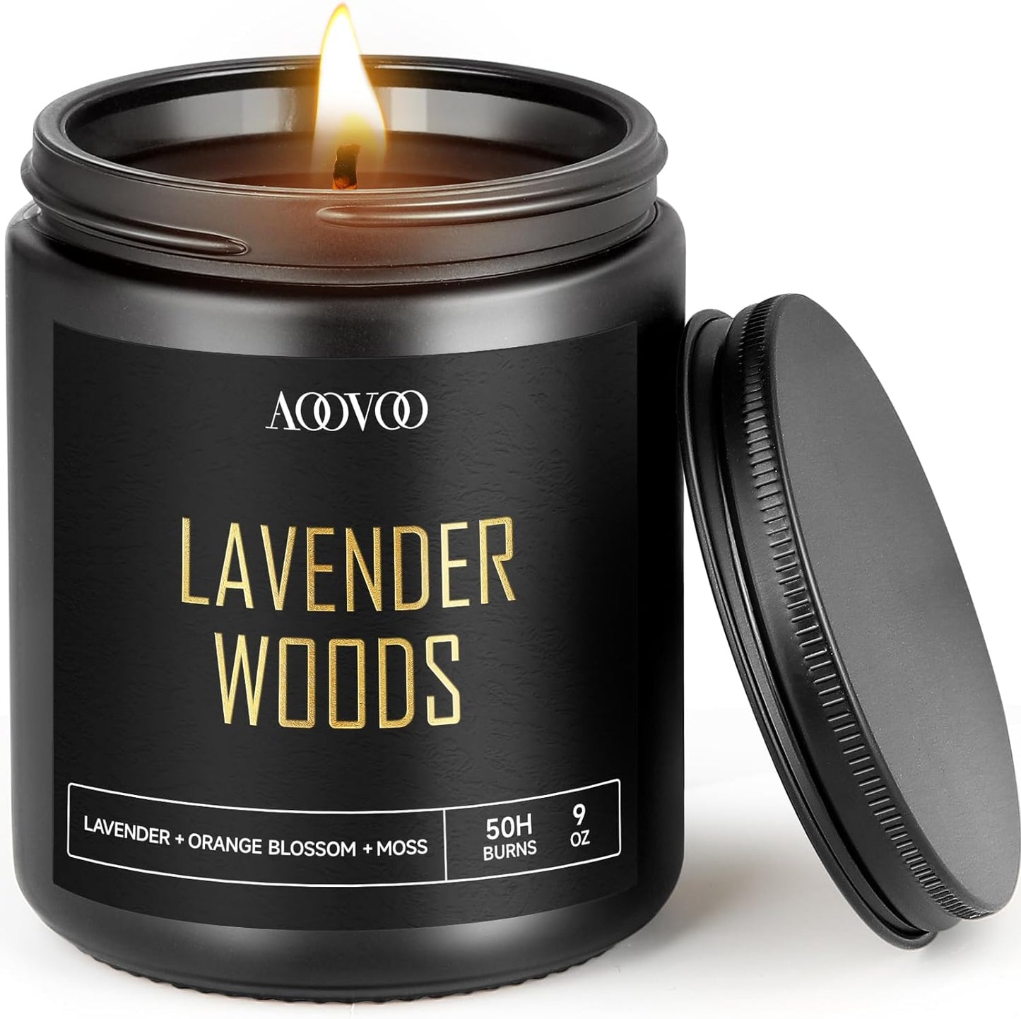 AOOVOO Lavender and Wood Scented Soy Candles for Men Women - Soy Candles for Home Scented | Highly Scented & Long Lasting 9 Oz Aromatherapy Black Home Candle Gifts for Men
