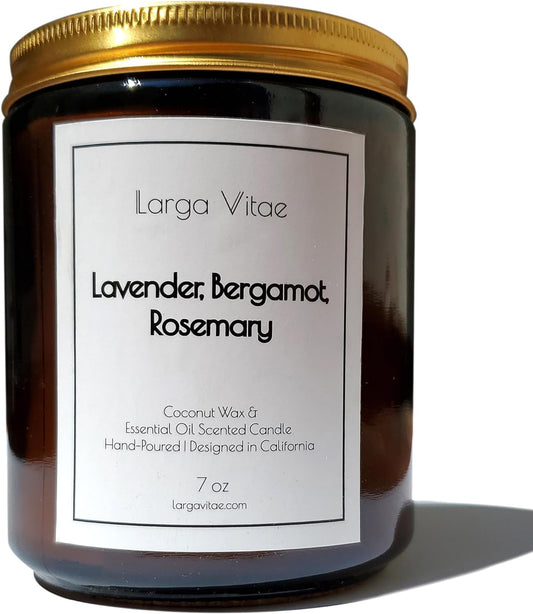 All-Natural Lavender, Bergamot, Rosemary Aromatherapy Essential Oil Candle, Safe for People and Pets, Made with Pure Sustainable Organic Vegan Coconut Wax, Allergy Friendly, Non Toxic, Zero Waste