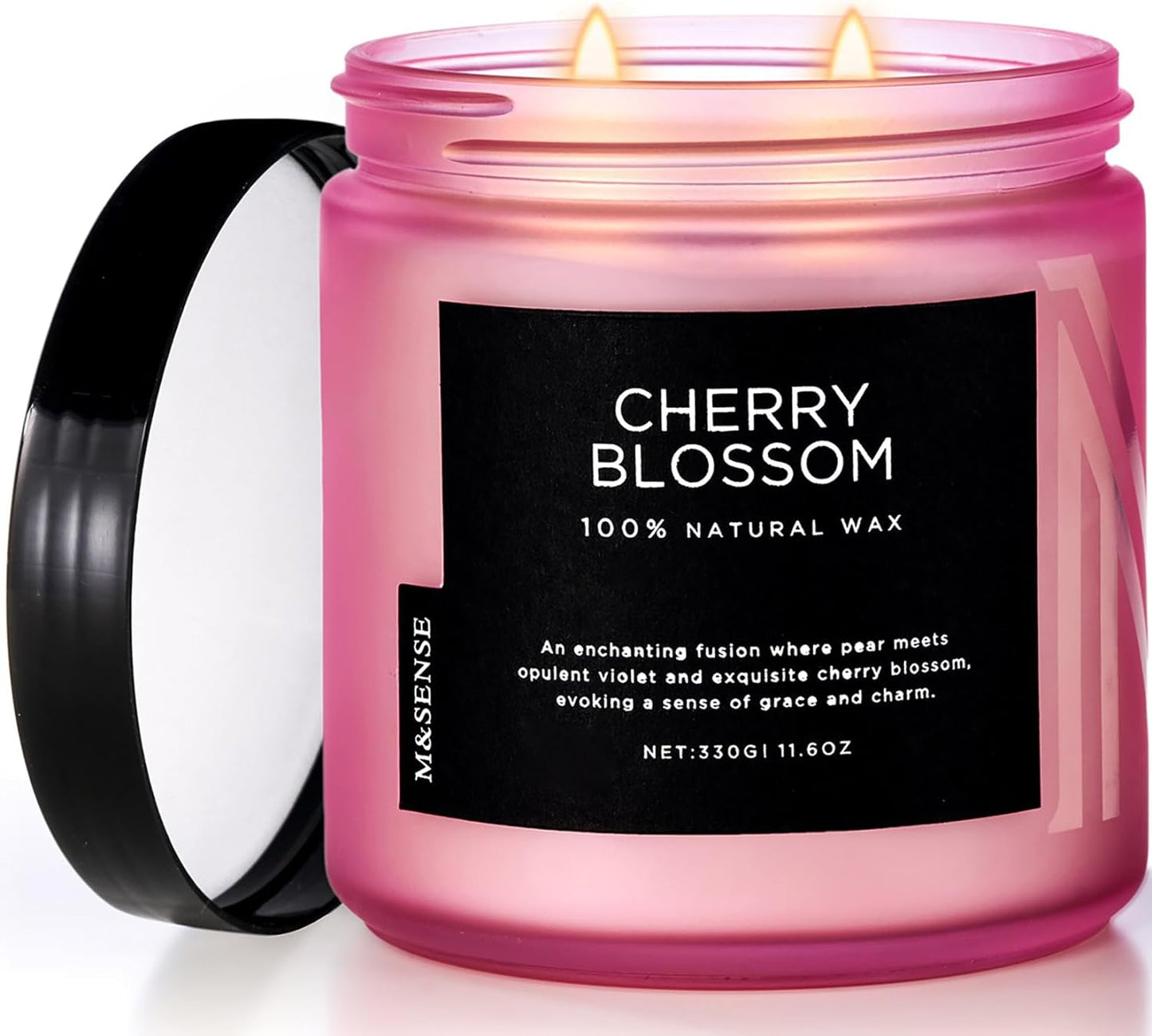 M&SENSE Cherry Blossom Scented Spring Candle, 70 Hours Long Lasting Soy Candles 11.6oz, Stress Relief Aromatherapy Candles, Romantic Candle Gifts for Women, Glass Jar Candle Bedroom Decor