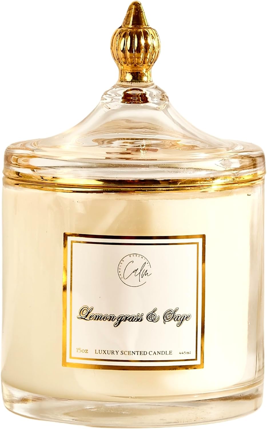 Lemon Grass & Sage for Uplifting-Mood and Stress Relief , 100% Pure Vegan Scented Soy Wax Candle, 15oz/425g
