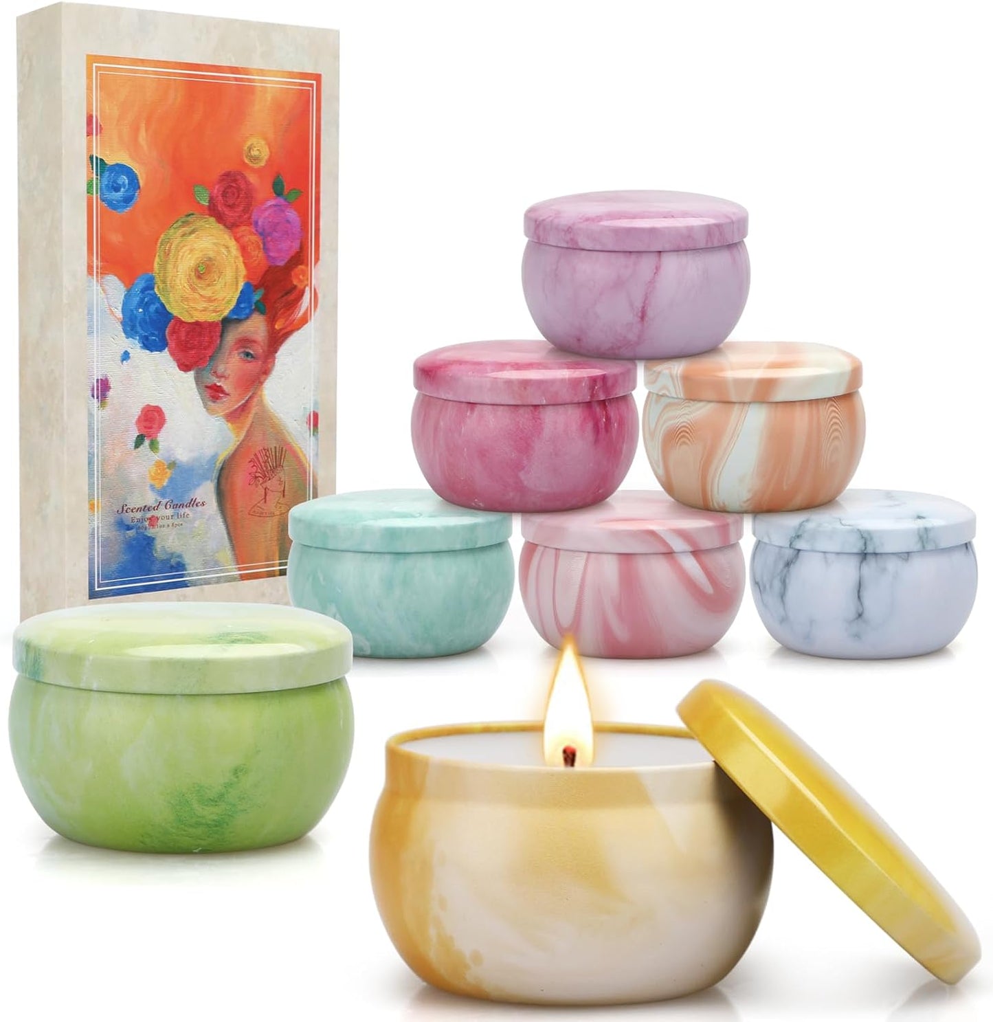 Scented Candles Gifts for Women, 8 Pack Scented Candles for Home, Gift Set of Small Candles, Long Lasting Tin Jar Candles for Christmas Birthday Valentine and Mother's Day
