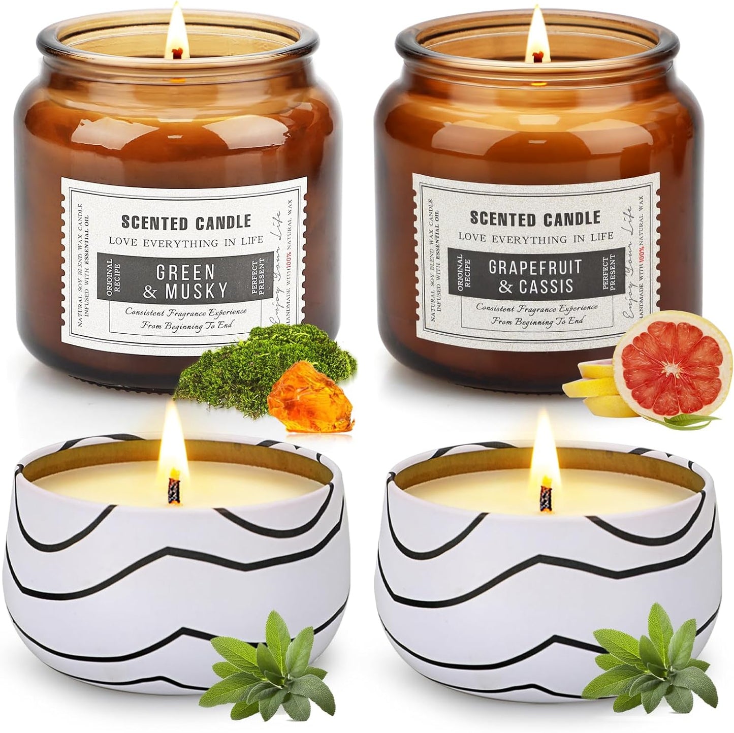 Candles for Home Scented 4 Pack, 45oz Large Candles Gifts for Women, Sage Candles for Cleansing House, 300H Long Lasting Aromatherapy Soy Scented Candles for Women Men Birthday