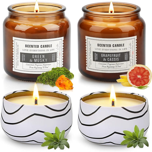 Candles for Home Scented 4 Pack, 45oz Large Candles Gifts for Women, Sage Candles for Cleansing House, 300H Long Lasting Aromatherapy Soy Scented Candles for Women Men Birthday