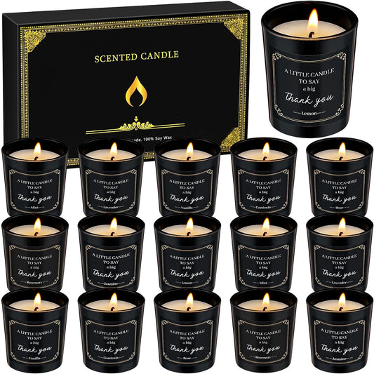 16 Pcs Scented Candles Gift Set Inspirational Candles for Home Scented in Bulk Strong Fragrance Soy Wax Aromatherapy Jar Candle Set for Women Bath Body Works Coworker (Appreciation,Black)