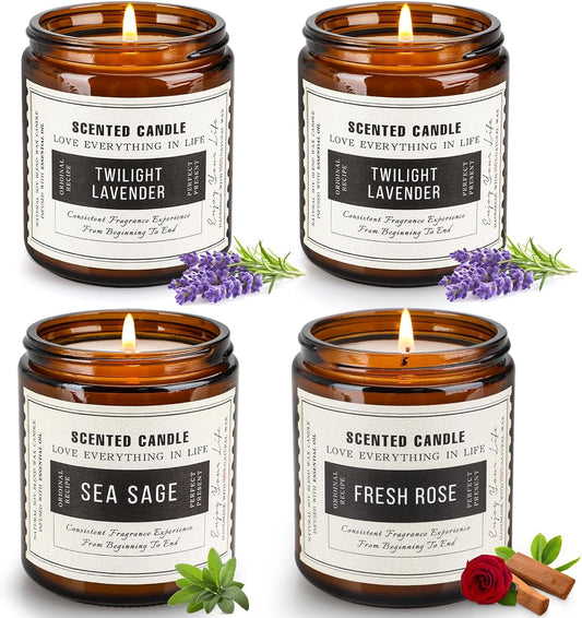 Scented Candles Set, Aromatherapy Candles for Home Scented, Made with Soy Wax and Essential Oils, Over 50 Hour Burn Time, Black Amber Jar Candles Gifts for Women and Men, 7.1 oz - Pack of 4