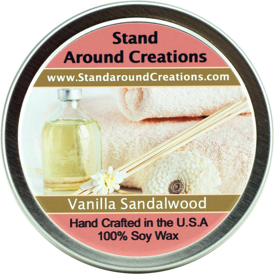 Premium 100% All Natural Soy Wax Aromatherapy Candle -8oz Tin -Vanilla Sandalwood: A Beautiful Combination of Luscious Rich Vanilla, and Indian Sandalwood.