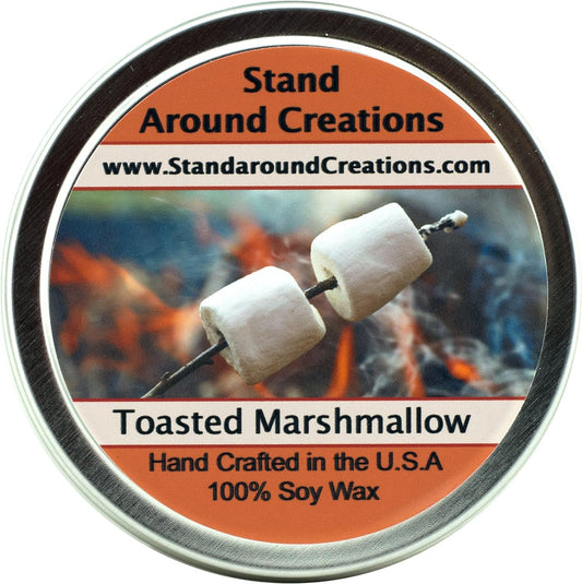 Premium 100% All Natural Soy Wax Aromatherapy Candle - 6oz Tin - Scent: Toasted Marshmallow: A Fragrance so True to its Name! Imagine a Marshmallow on a Stick, just Slightly Toasted by The fire.