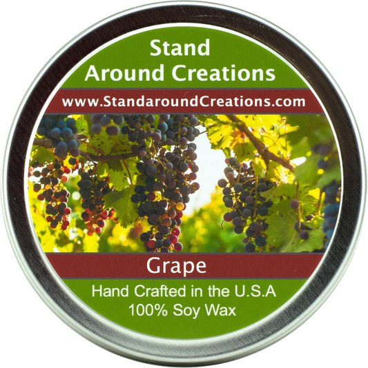 Premium 100% All Natural Soy Wax Aromatherapy Candle - 8oz Tin - Grape: Fresh, Juicy Notes of Plump Concord Grapes playfully Mingle with ripe, Delicious Berries.