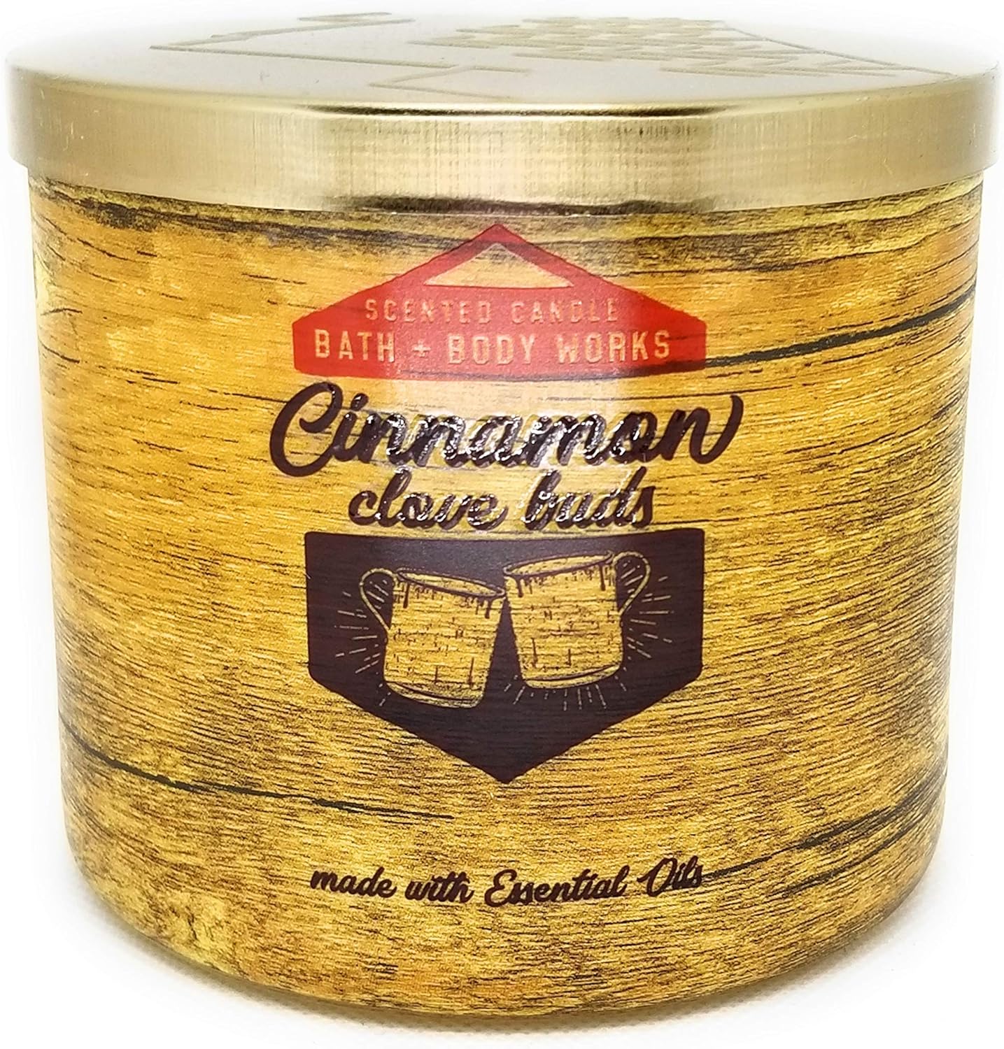 Bath and Body Works White Barn Cinnamon Clove Bud 3 Wick Candle 14.5 Ounce Bark Look Label