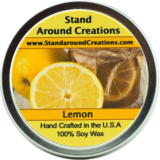 Premium 100% All Natural Soy Wax Aromatherapy Candle - 6 oz Tin- Lemon - True Citrus Made with Lemon Essential Oil.