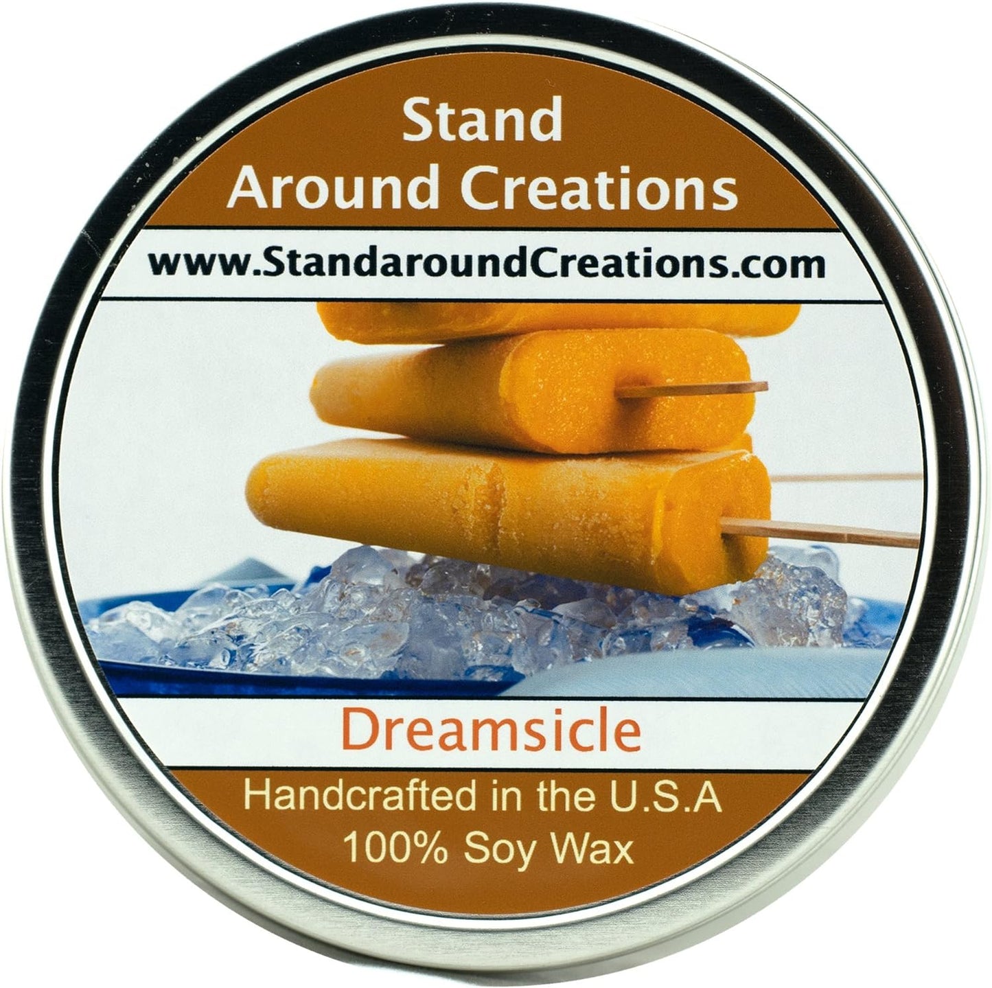 Premium 100% All Natural Soy Wax Aromatherapy Candle - 16 oz Tin Dreamsicle: Vibrant Orange Citrus and heartwarming Vanilla Blended Together in a Sweet Scented Dream.