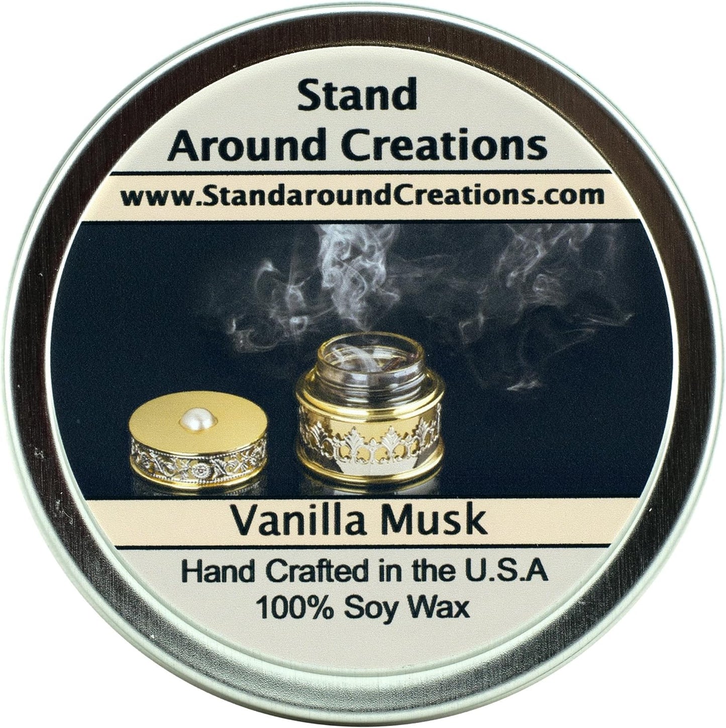 Premium 100% All Natural Soy Wax Aromatherapy Candle - 8oz. Tin: Vanilla Musk: an Irresistible Blend of Creamy French Vanilla and White Musk. Naturally Strong, Highly Scented.