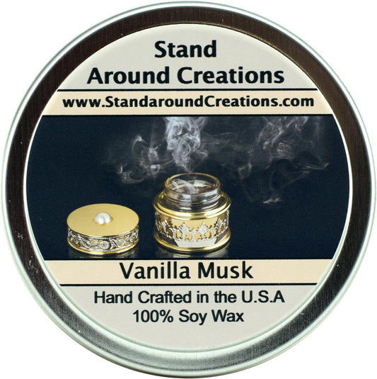 Premium 100% All Natural Soy Wax Aromatherapy Candle - 8oz. Tin: Vanilla Musk: an Irresistible Blend of Creamy French Vanilla and White Musk. Naturally Strong, Highly Scented.