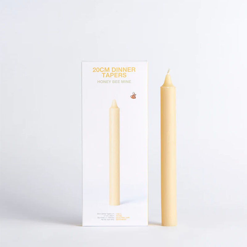 Queen B Beeswax Dinner Taper Candles 20cm