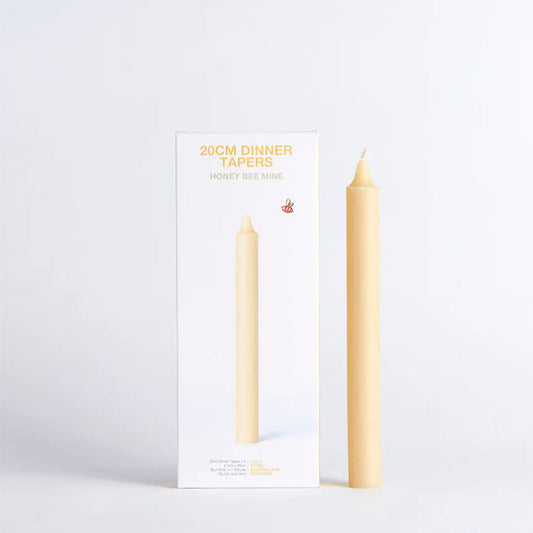Queen B Beeswax Dinner Taper Candles 20cm