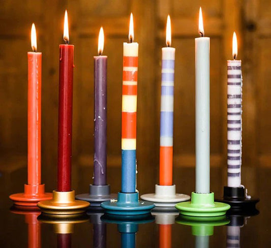 Tall Dinner Striped Candles Mixed Hand Poured | Box of 6