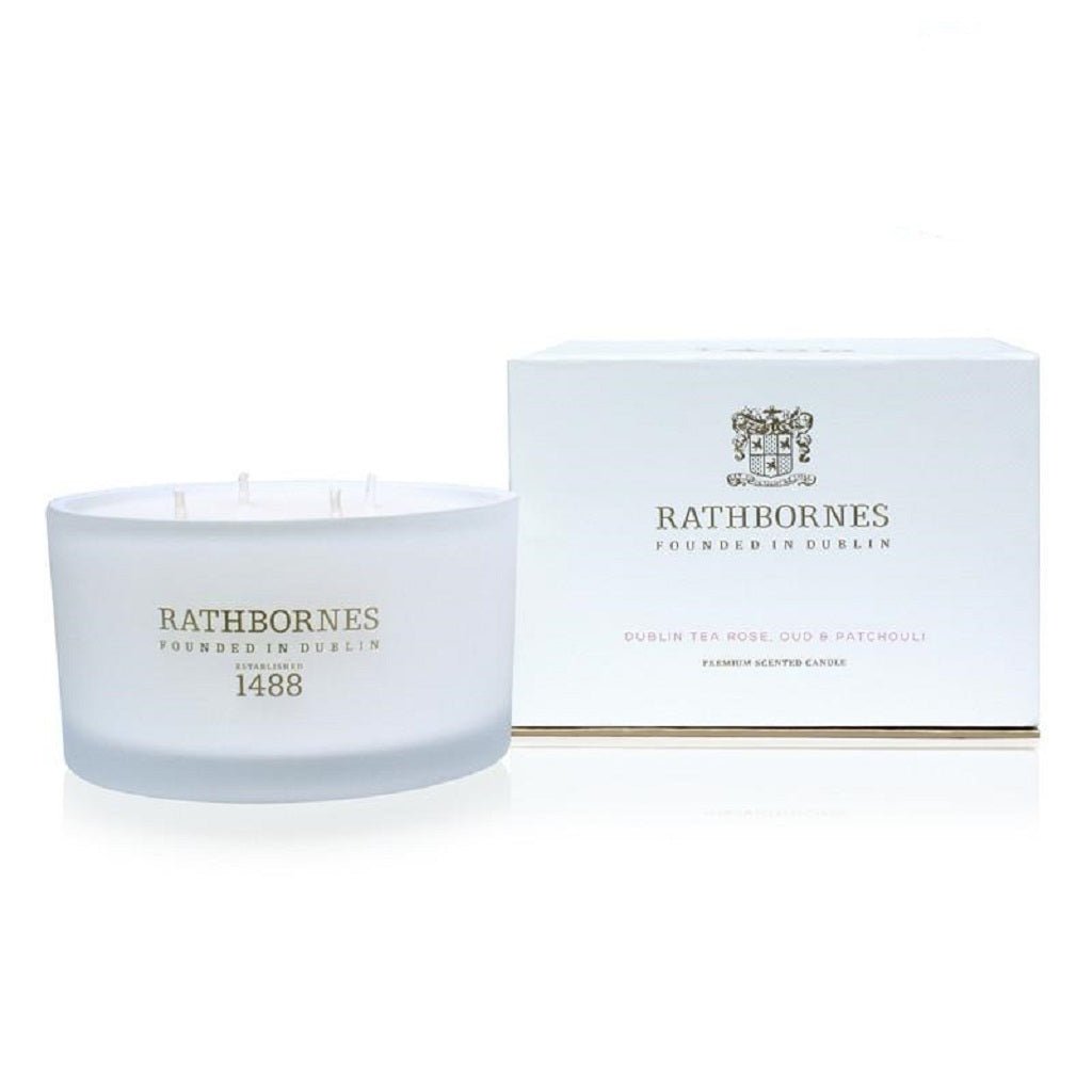 Rathbornes Four Wick Luxury Scented Candle | Dublin Tea Rose, Oud and Patchouli