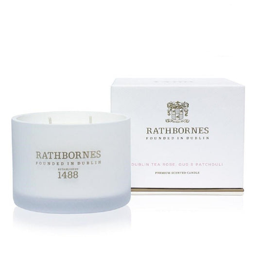 Rathbornes Two Wick Premium Scented Candle | Dublin Tea Rose, Oud and Patchouli
