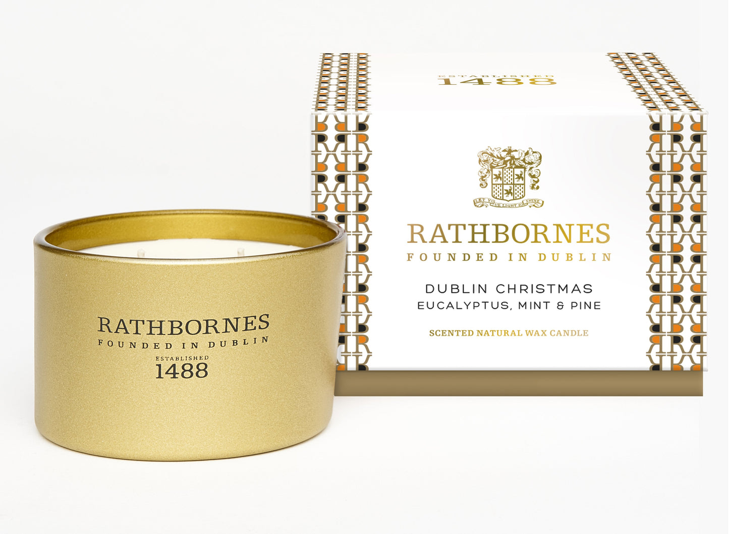 Rathbornes Luxury Candle Classic Scented Dublin Christmas (Eucalyptus, Mint & Pine) 2-Wick